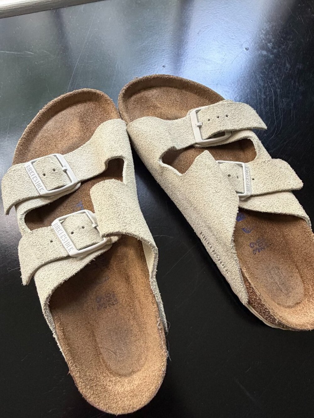Birkenstock-Style Suede Double Buckle Slide Sandals - Beige